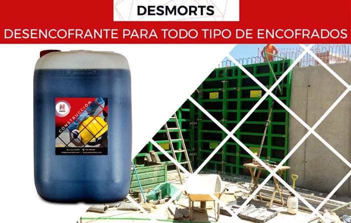 El desencofrante para todo tipo de encofrados DESMORTS es un producto líquido aplicable en moldes de madera o metálicos para el desmoldeo de todo tipo de hormigón, evita la adherencia del hormigón sobre los encofrados permitiendo obtener unas superficies lisas y exentas de manchas y desconchones.