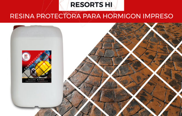 La resina protectora para hormigón impreso y pavimentos RESORTS HI es una resina a base de un copolímero acrílico modificado autoreticulable no termoplástico, con una buena resistencia a la temperatura y excelente resistencia al agua, para suelos de hormigón que penetra en el poro, aportando funciones protectoras y decorativas sobre el pavimento.