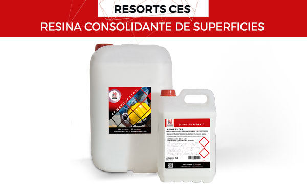 RESORTS CES es una resina consolidante endurecedor de superficies que compacta los materiales de construcción deteriorados, dándole a los materiales tratados, firmeza, rigidez y durabilidad.