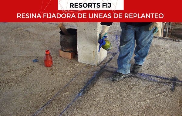 La resina fijadora de líneas de replanteo RESORTS FIJ deja una película transparente e impermeable al secar, ideal para la protección en obra de las alineaciones realizadas con tiralíneas azulete.