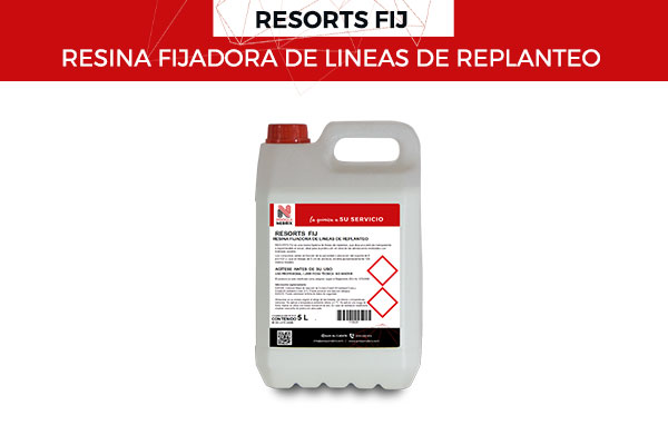 La resina fijadora de líneas de replanteo RESORTS FIJ deja una película transparente e impermeable al secar, ideal para la protección en obra de las alineaciones realizadas con tiralíneas azulete.