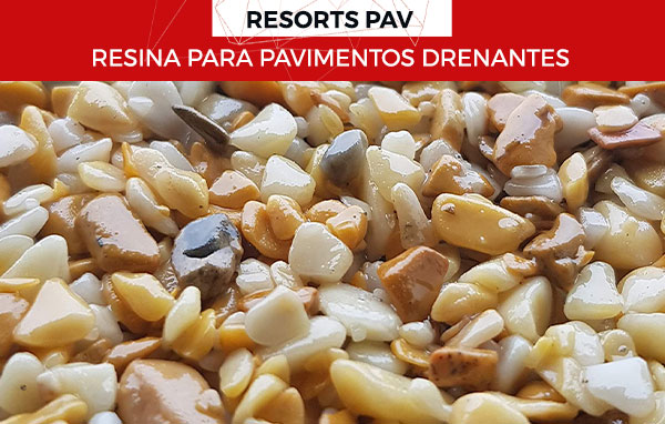 La resina para pavimentos drenantes RESORTS PAV es una resina aglomerante o fijador de triturados de mármol y todo tipo de áridos, de acabado semi-mate. Para la realización de pavimentos drenantes en jardines, alcorques, rotondas, etc.