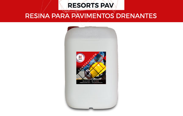 La resina para pavimentos drenantes RESORTS PAV es una resina aglomerante o fijador de triturados de mármol y todo tipo de áridos, de acabado semi-mate. Para la realización de pavimentos drenantes en jardines, alcorques, rotondas, etc.